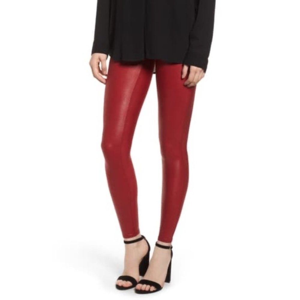 Spanx Faux Leather Leggings in Color Crimson